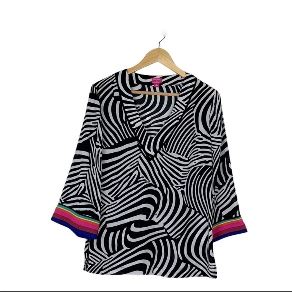 Trina Turk X INC Zebra Print V Neck Top Sz S EUC